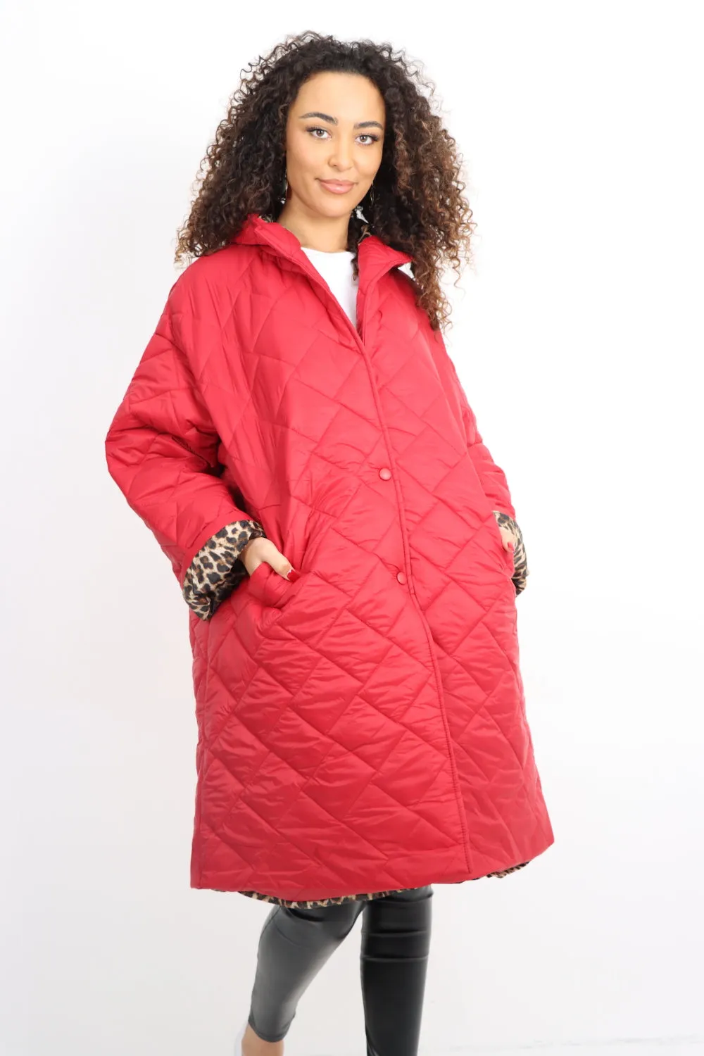 Italian  Hooded Longsleeve Leopard Lined Quilted Padded Jacket