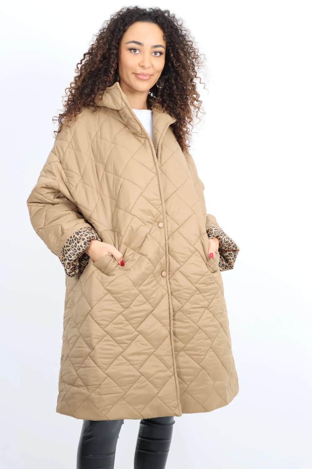 Italian  Hooded Longsleeve Leopard Lined Quilted Padded Jacket