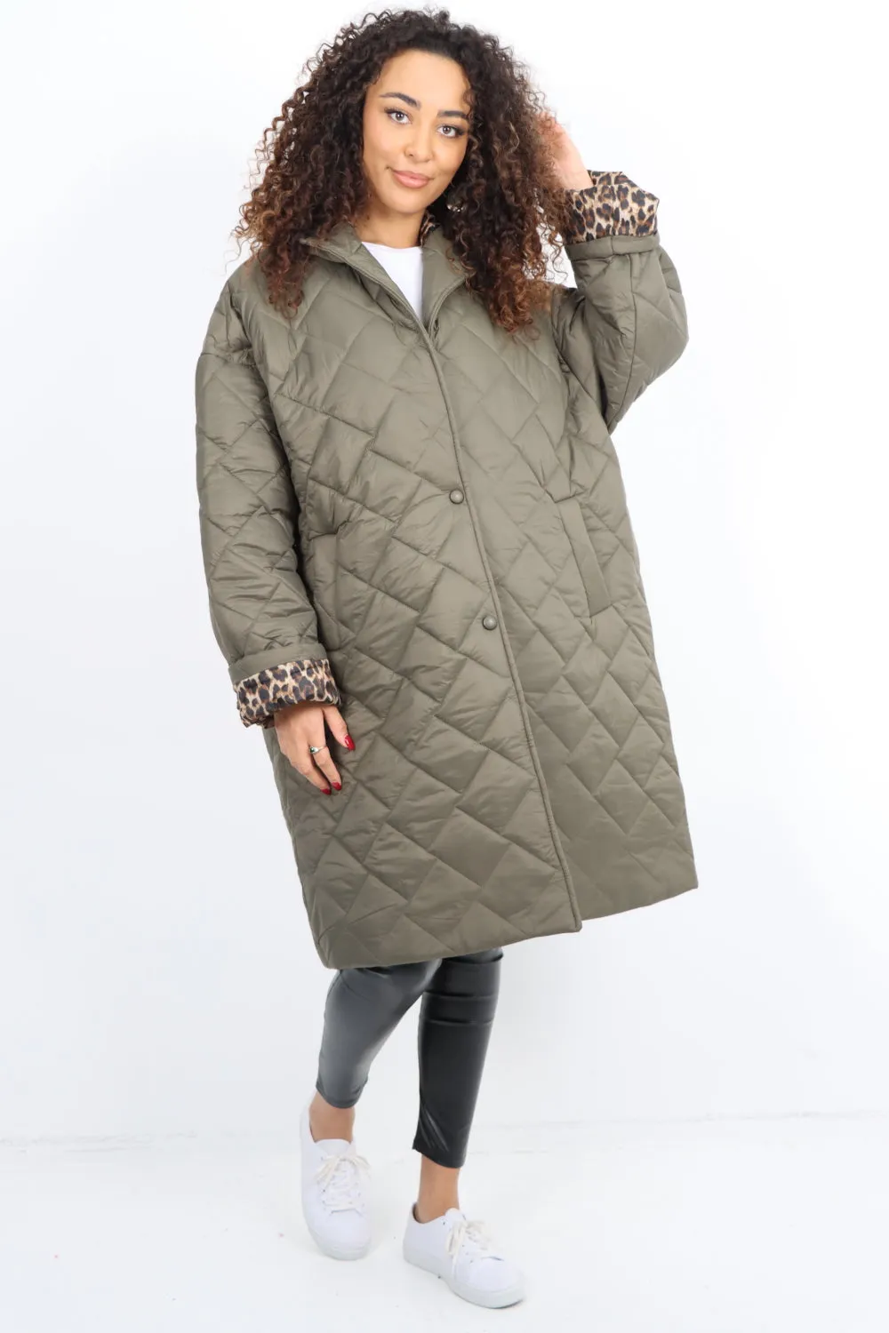 Italian  Hooded Longsleeve Leopard Lined Quilted Padded Jacket