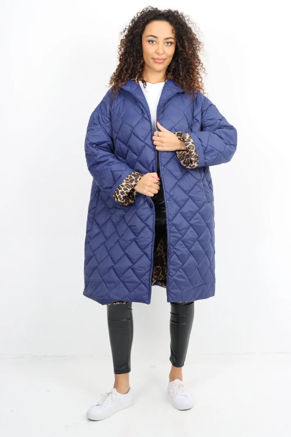 Italian  Hooded Longsleeve Leopard Lined Quilted Padded Jacket