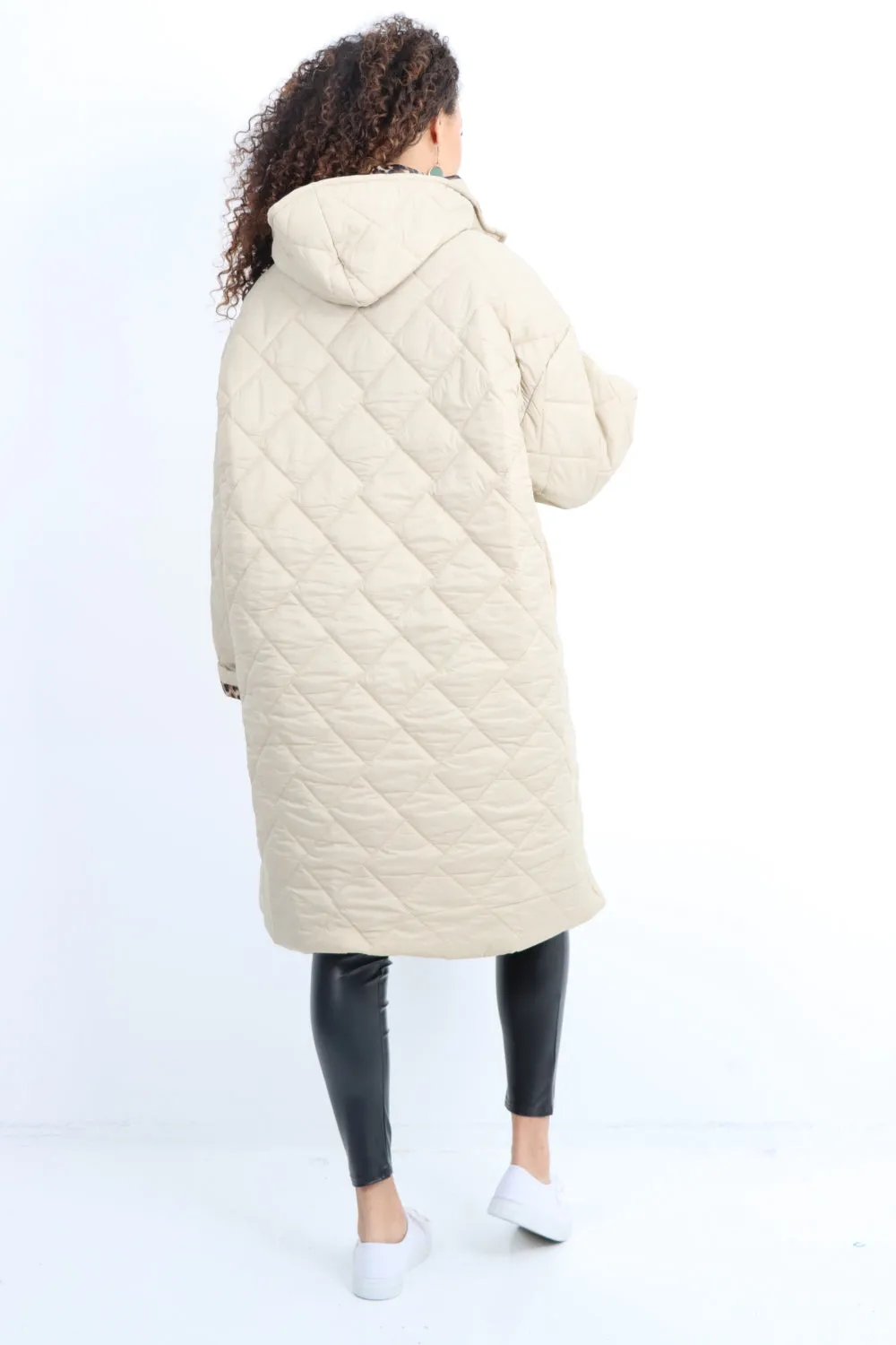 Italian  Hooded Longsleeve Leopard Lined Quilted Padded Jacket