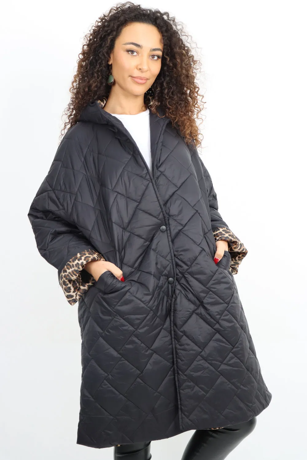 Italian  Hooded Longsleeve Leopard Lined Quilted Padded Jacket