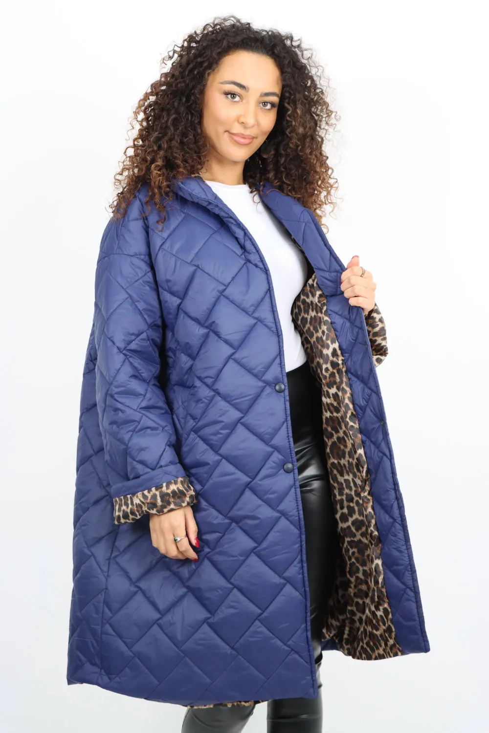 Italian  Hooded Longsleeve Leopard Lined Quilted Padded Jacket