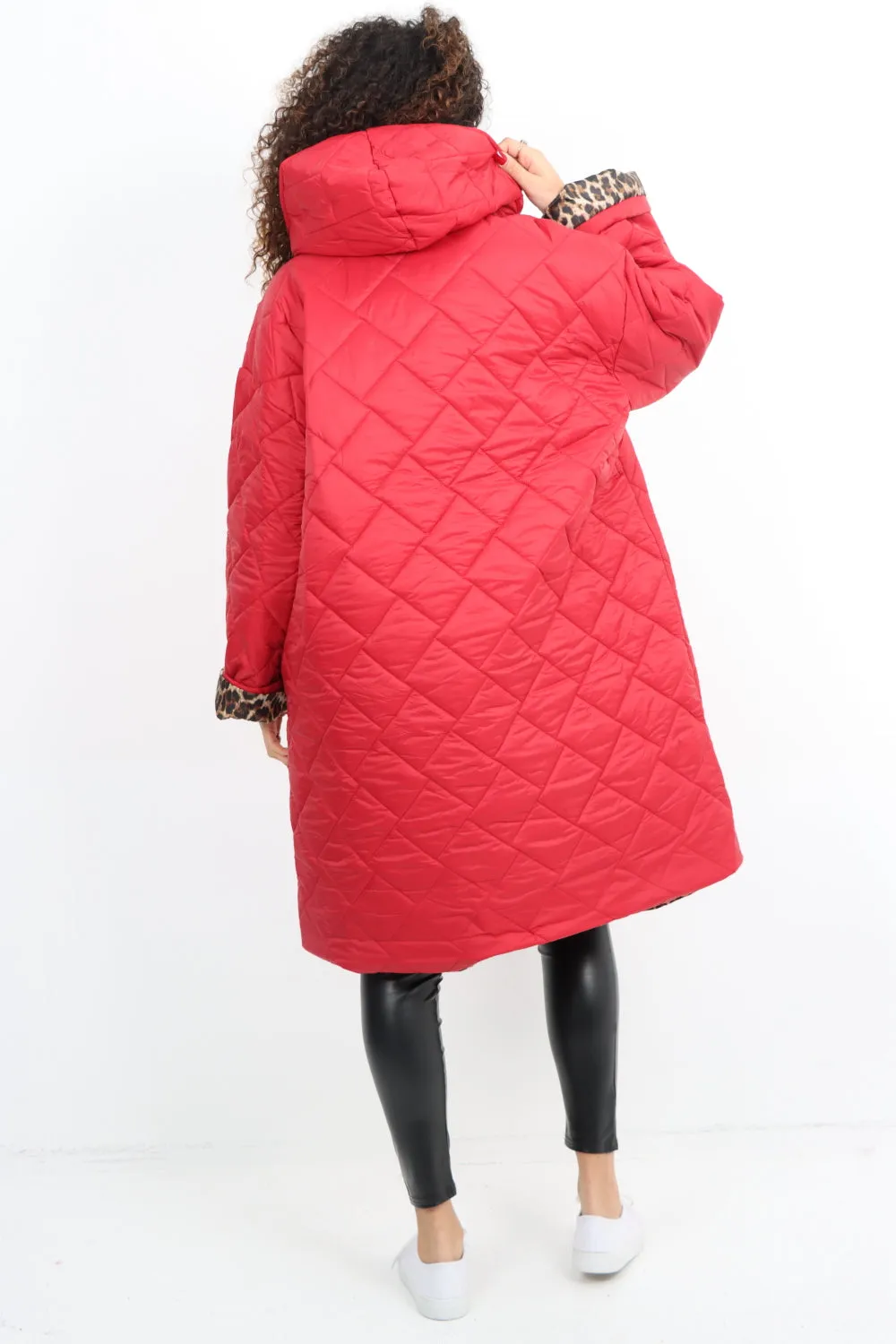 Italian  Hooded Longsleeve Leopard Lined Quilted Padded Jacket
