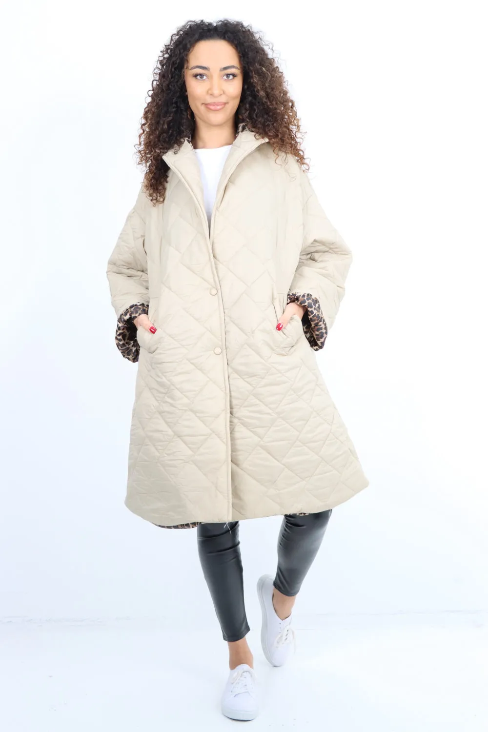 Italian  Hooded Longsleeve Leopard Lined Quilted Padded Jacket