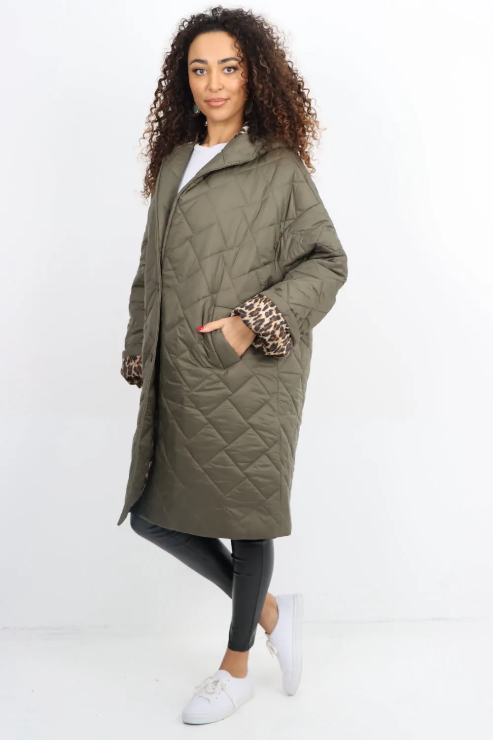 Italian  Hooded Longsleeve Leopard Lined Quilted Padded Jacket