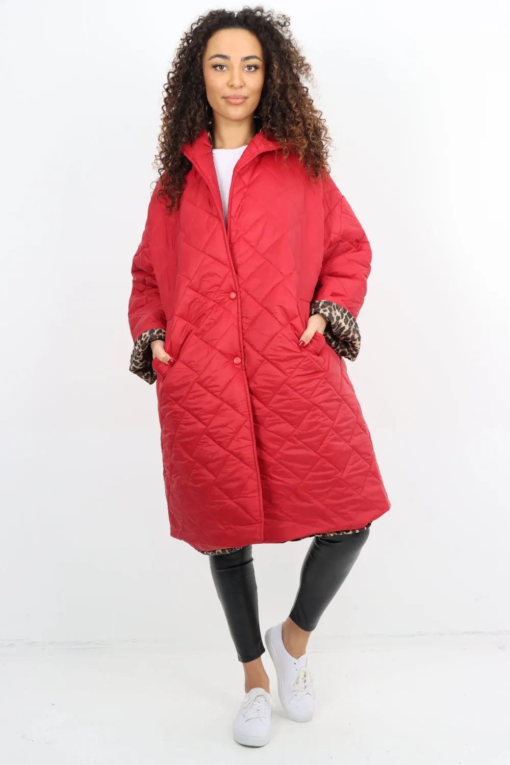 Italian  Hooded Longsleeve Leopard Lined Quilted Padded Jacket