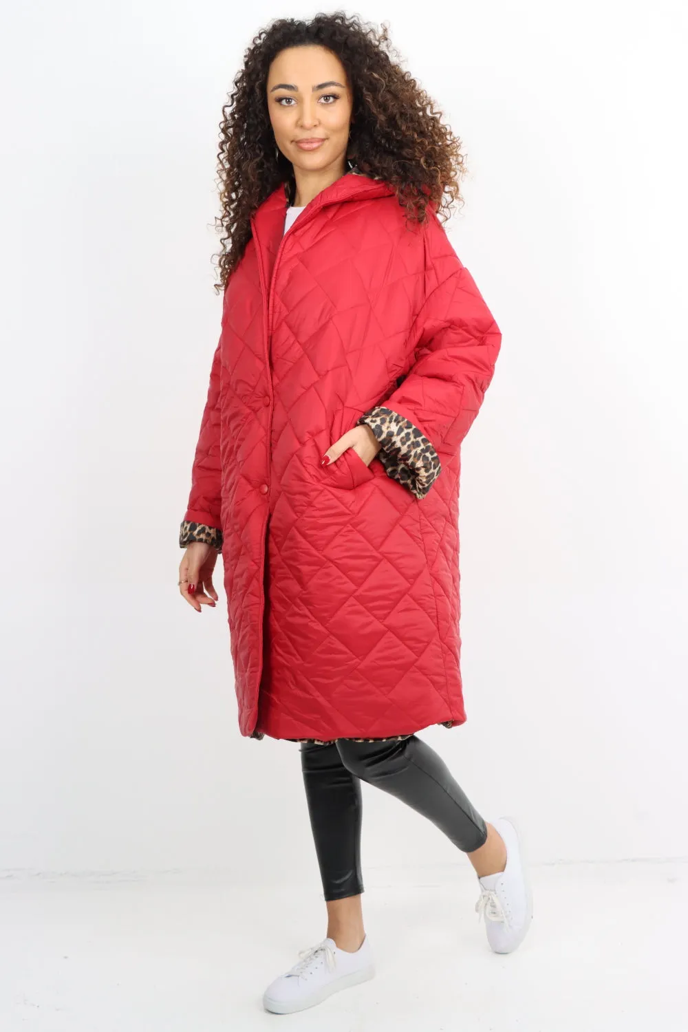 Italian  Hooded Longsleeve Leopard Lined Quilted Padded Jacket