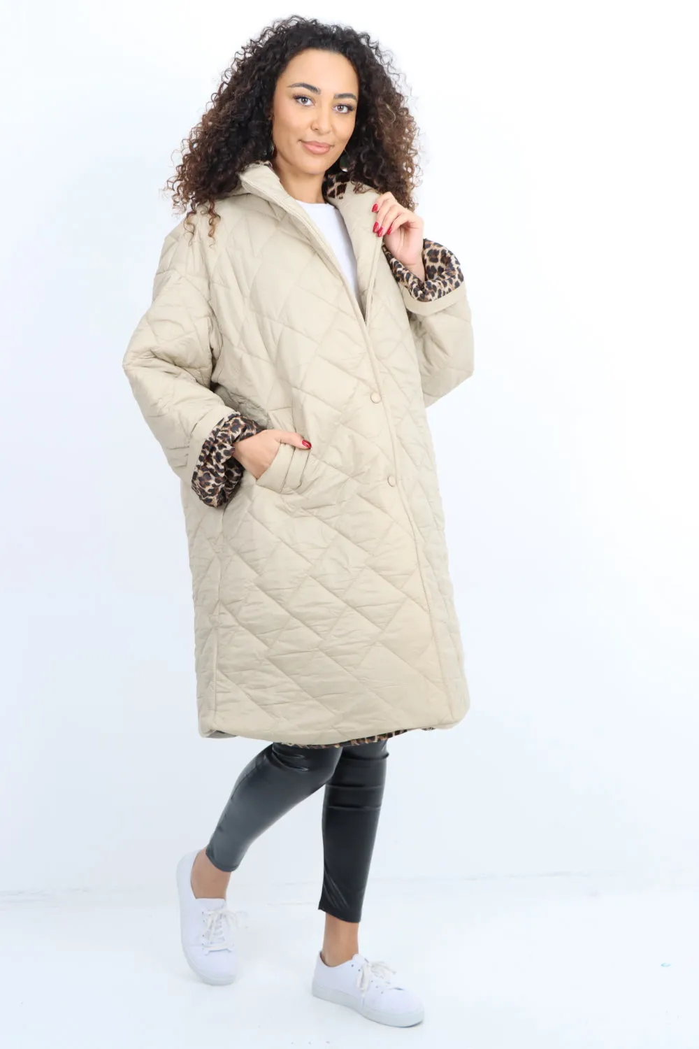 Italian  Hooded Longsleeve Leopard Lined Quilted Padded Jacket