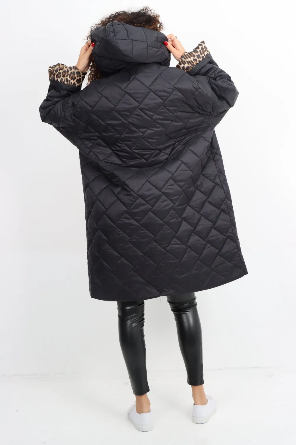 Italian  Hooded Longsleeve Leopard Lined Quilted Padded Jacket
