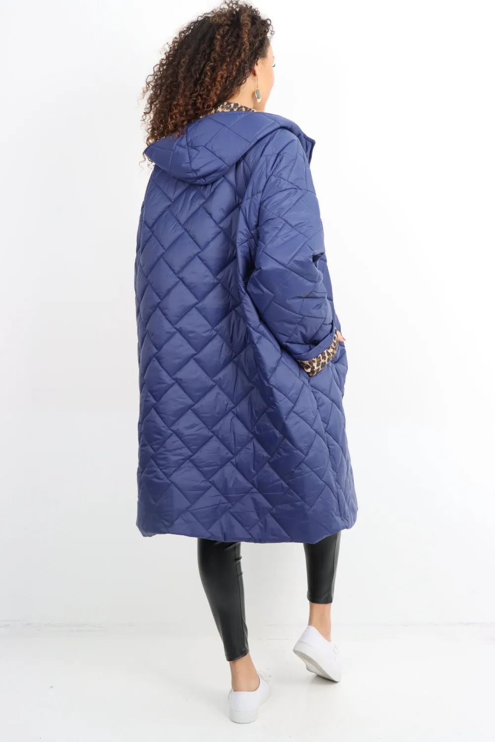 Italian  Hooded Longsleeve Leopard Lined Quilted Padded Jacket