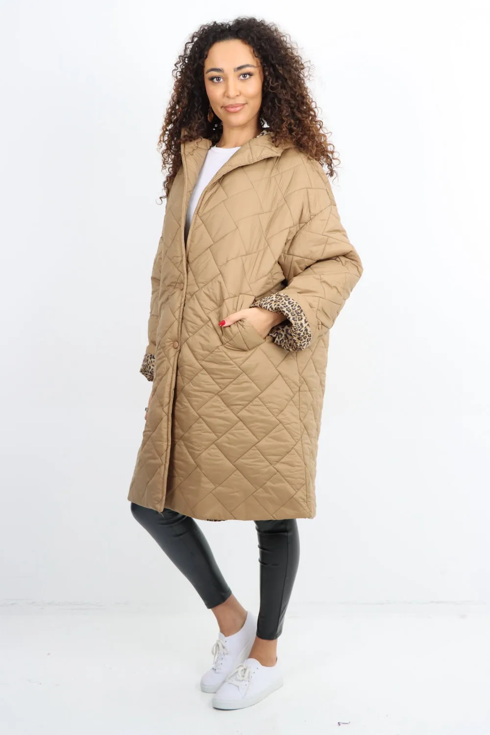 Italian  Hooded Longsleeve Leopard Lined Quilted Padded Jacket