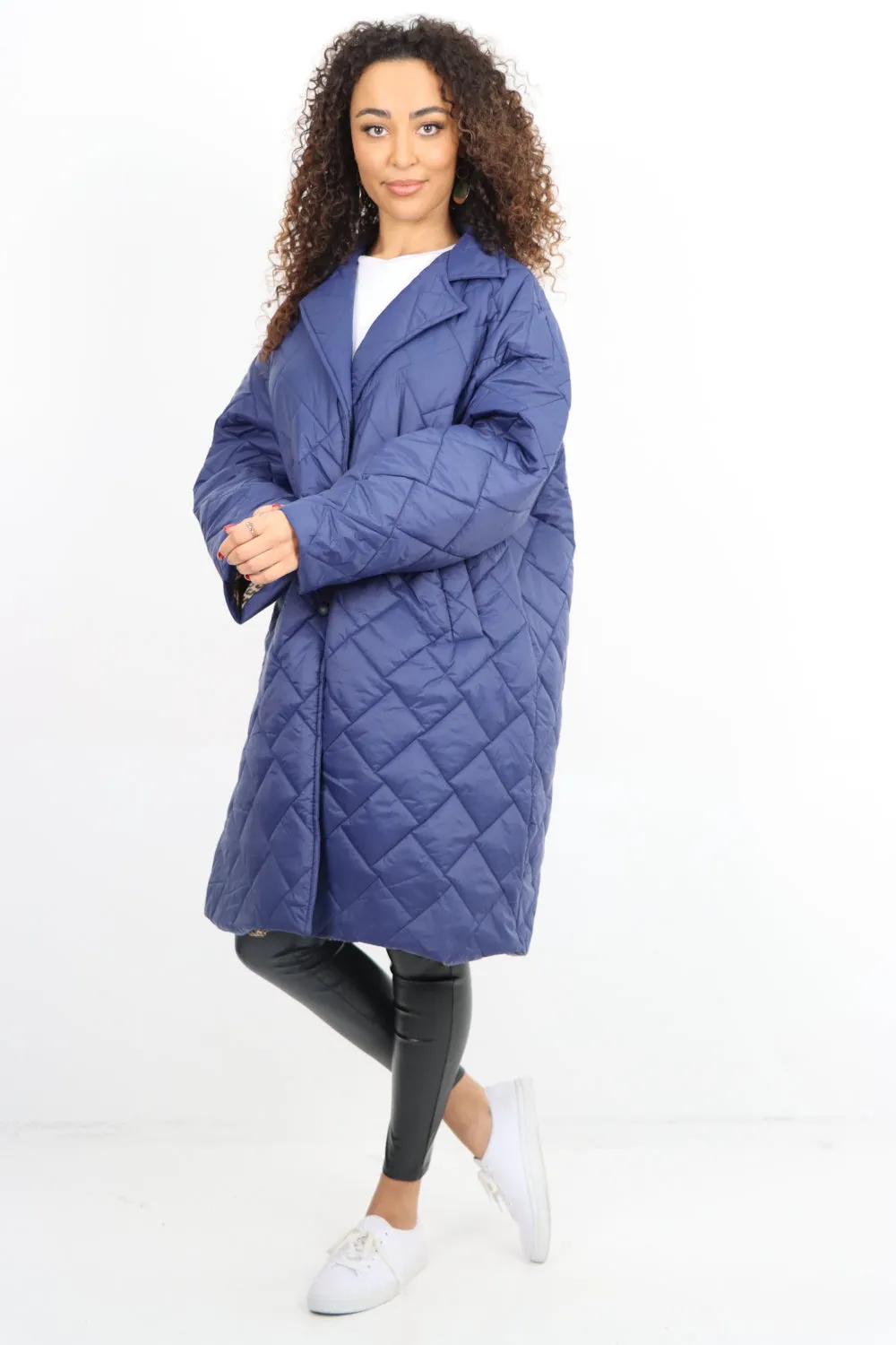 Italian Longsleeve Leopard Lined Quilted Padded Longline Jacket