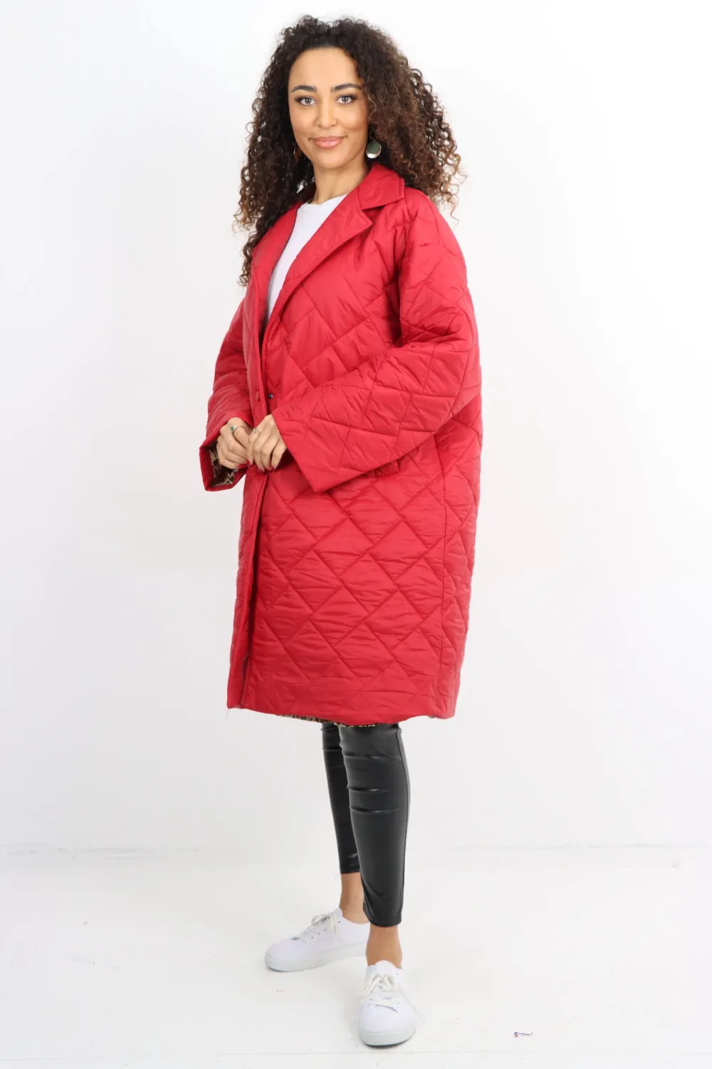 Italian Longsleeve Leopard Lined Quilted Padded Longline Jacket
