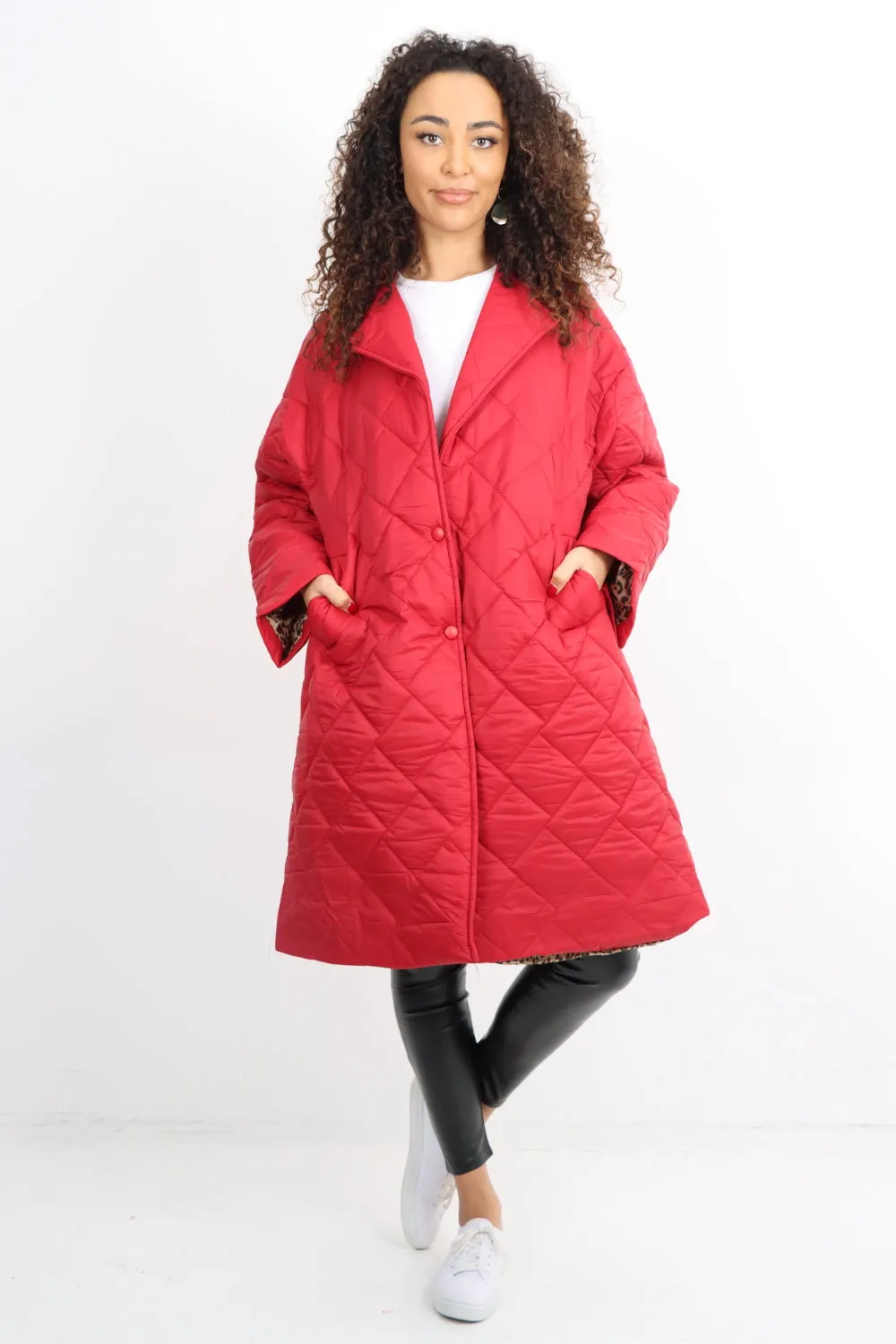 Italian Longsleeve Leopard Lined Quilted Padded Longline Jacket