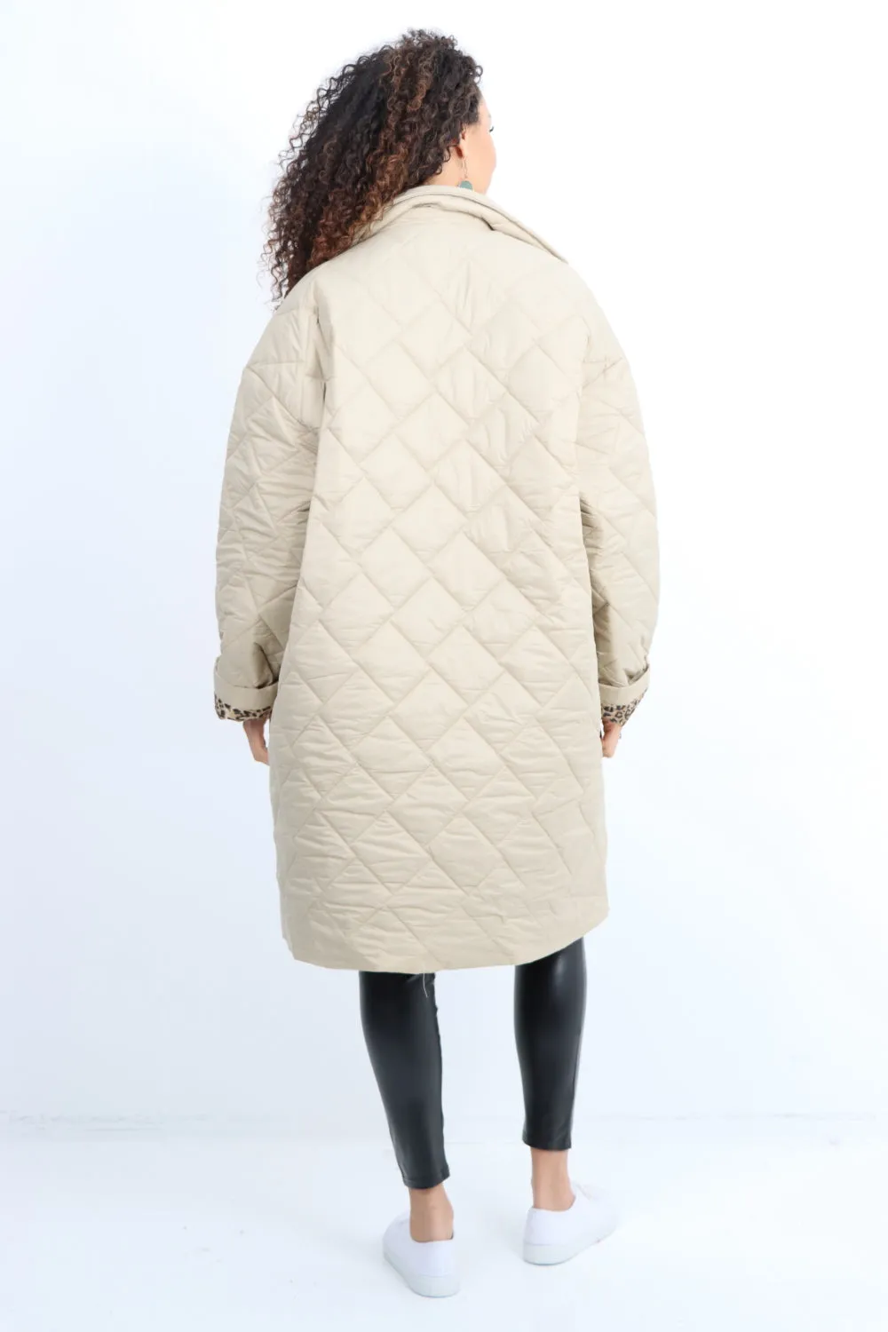 Italian Longsleeve Leopard Lined Quilted Padded Longline Jacket
