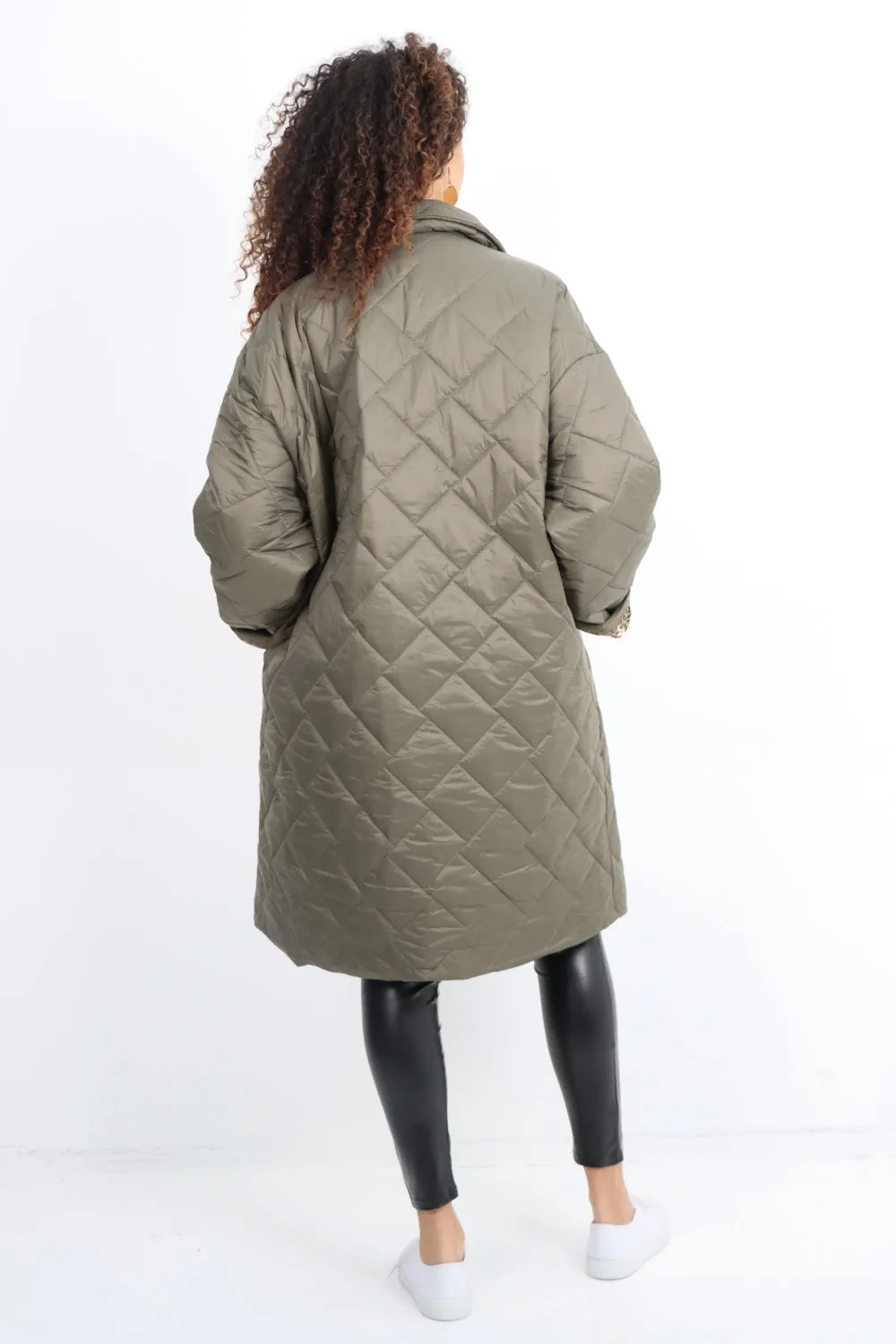 Italian Longsleeve Leopard Lined Quilted Padded Longline Jacket