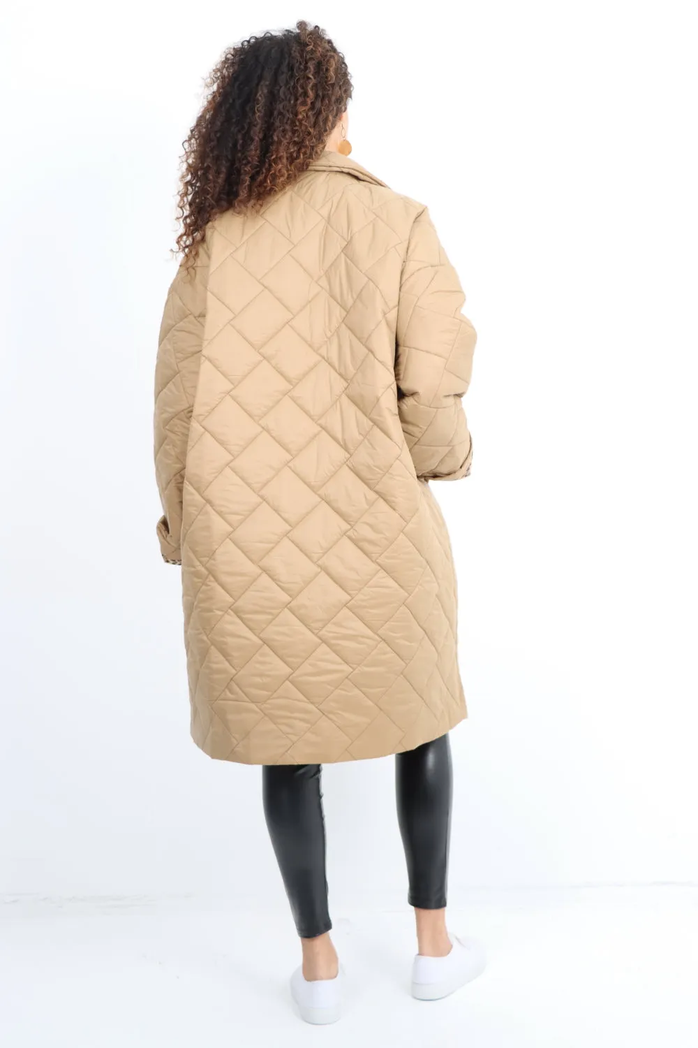 Italian Longsleeve Leopard Lined Quilted Padded Longline Jacket