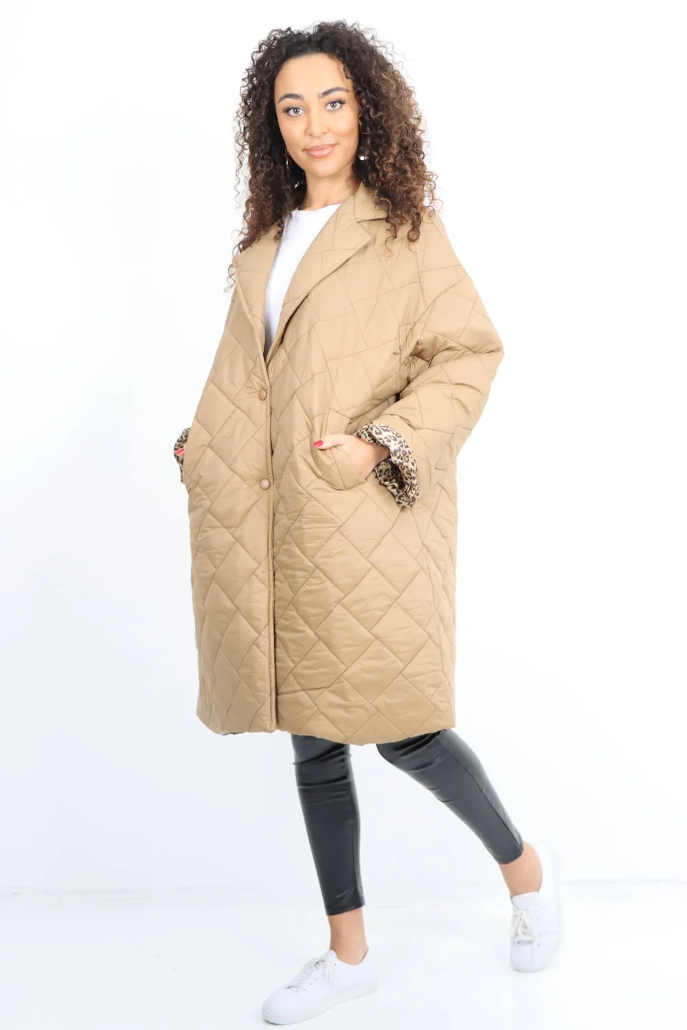 Italian Longsleeve Leopard Lined Quilted Padded Longline Jacket