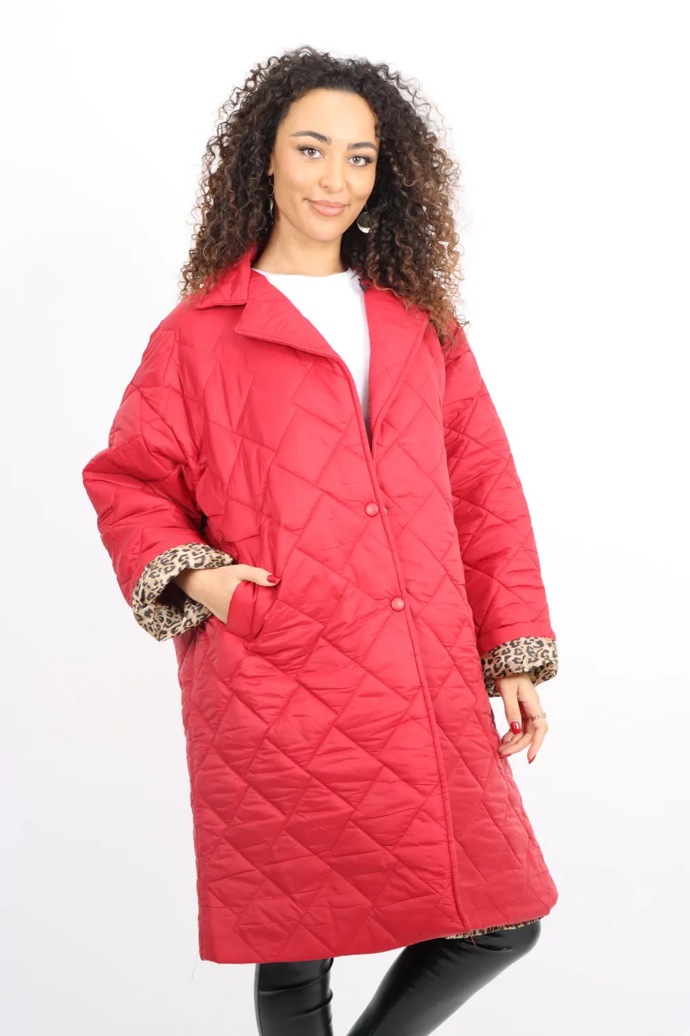 Italian Longsleeve Leopard Lined Quilted Padded Longline Jacket