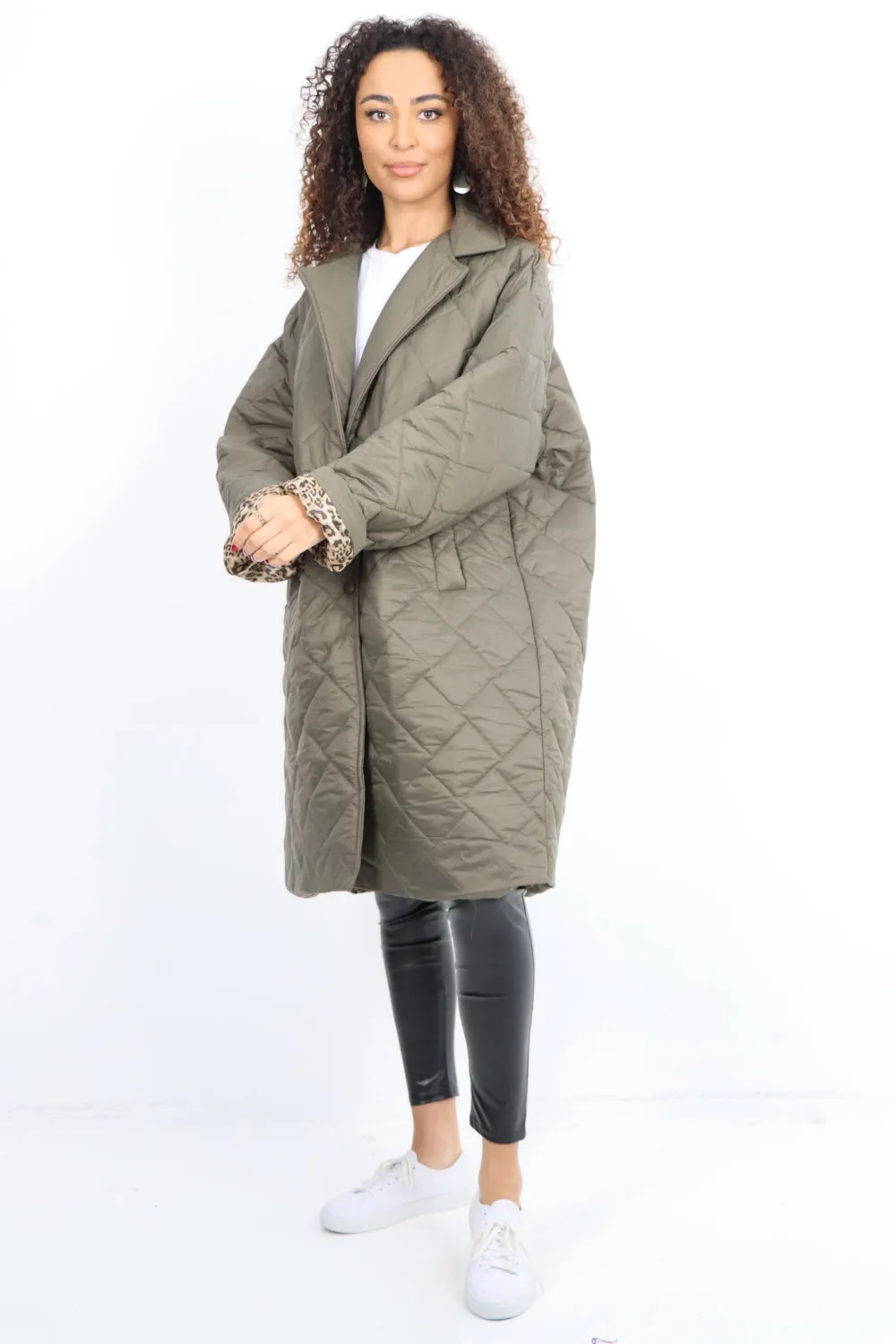 Italian Longsleeve Leopard Lined Quilted Padded Longline Jacket