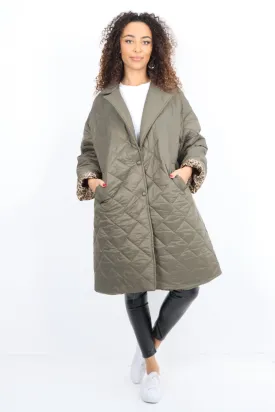 Italian Longsleeve Leopard Lined Quilted Padded Longline Jacket