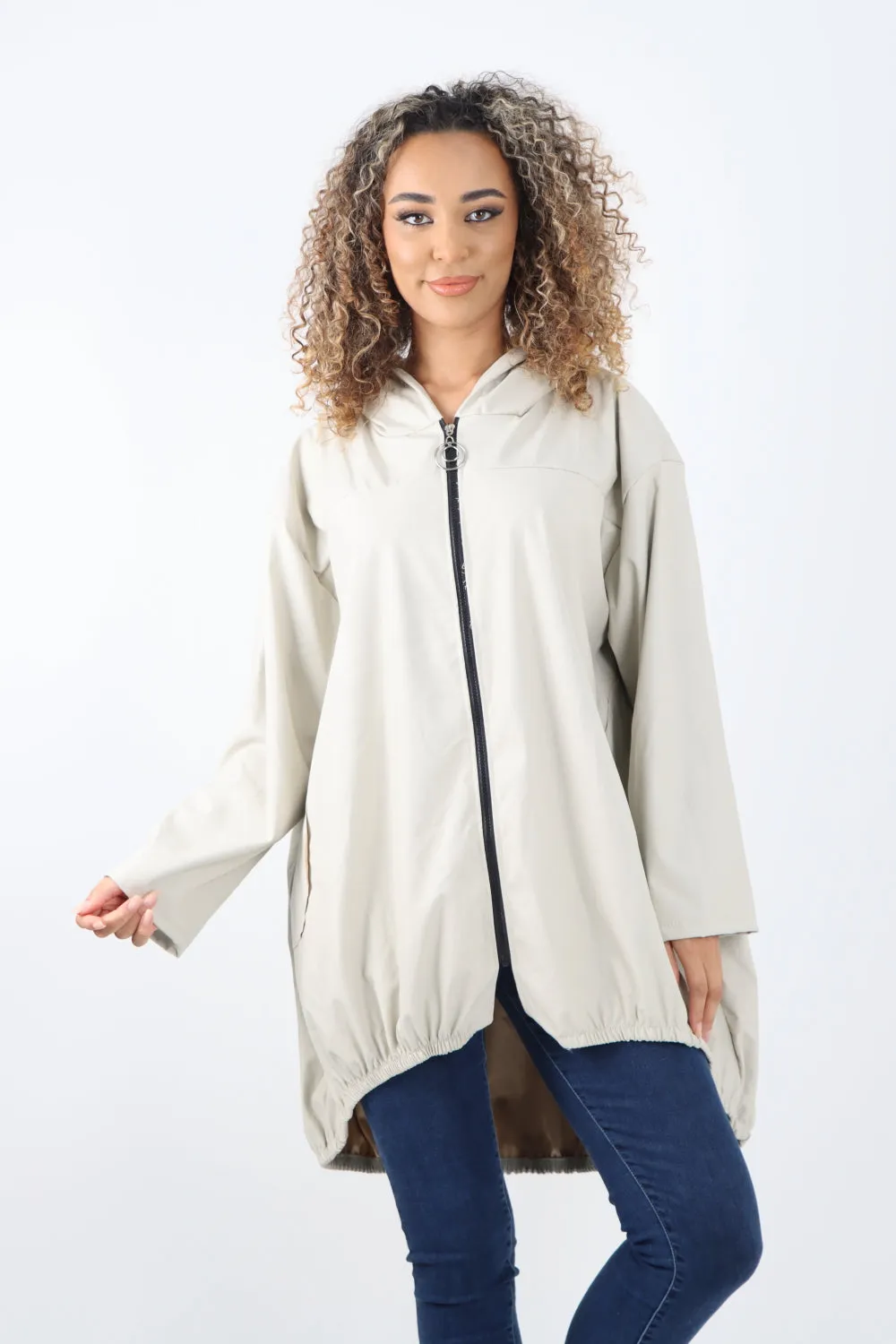 Italian PU Leather Zip Fastening Hooded Long Sleeve Jacket