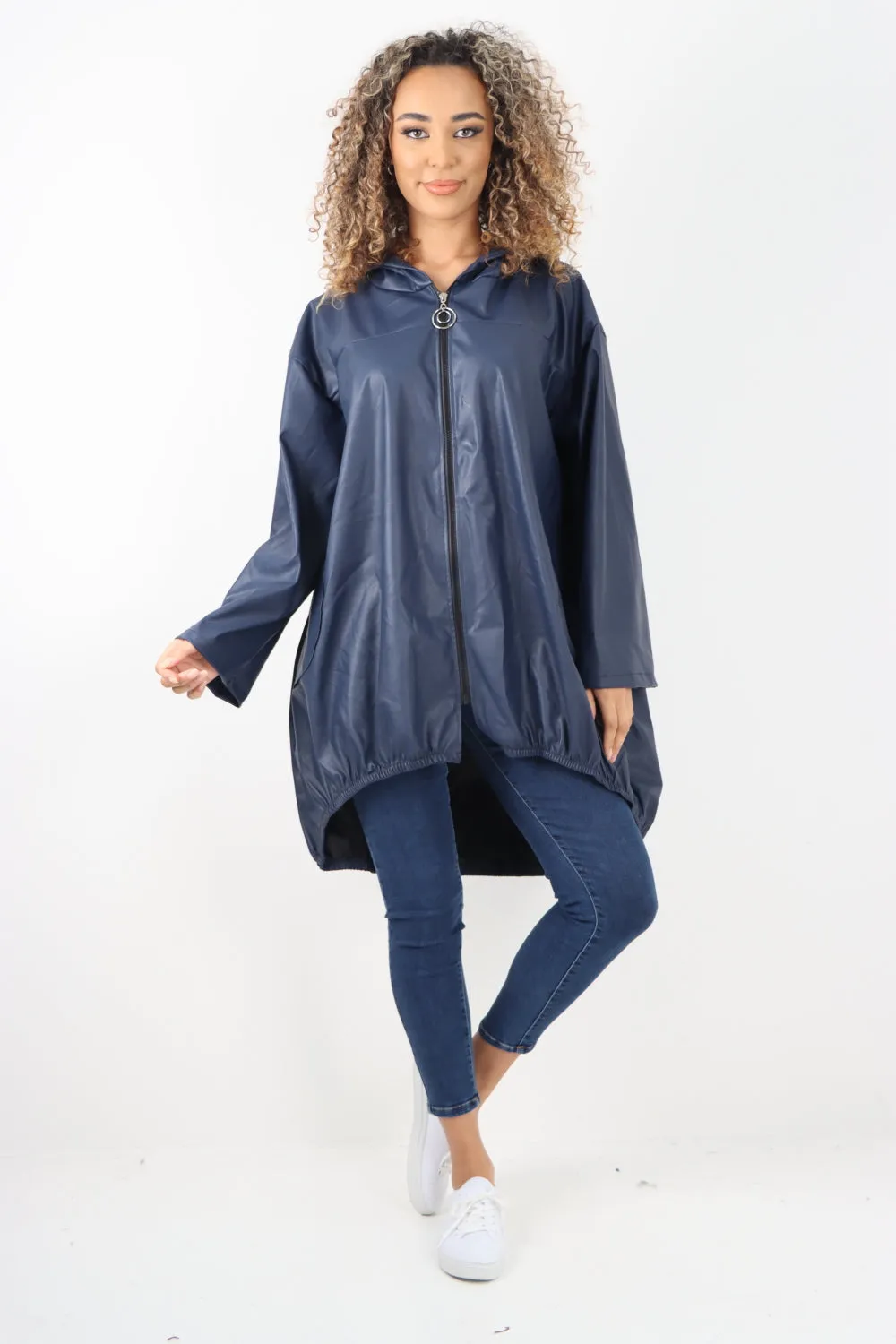 Italian PU Leather Zip Fastening Hooded Long Sleeve Jacket