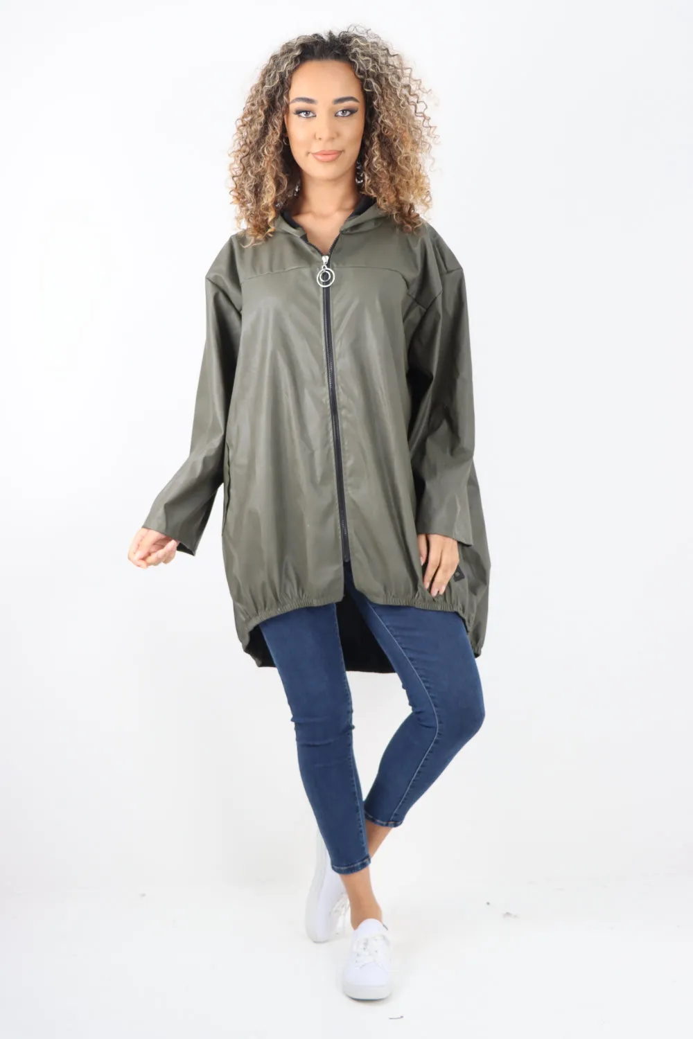 Italian PU Leather Zip Fastening Hooded Long Sleeve Jacket