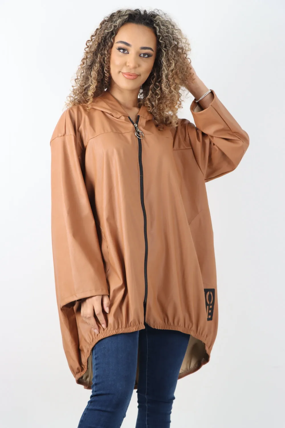 Italian PU Leather Zip Fastening Hooded Long Sleeve Jacket