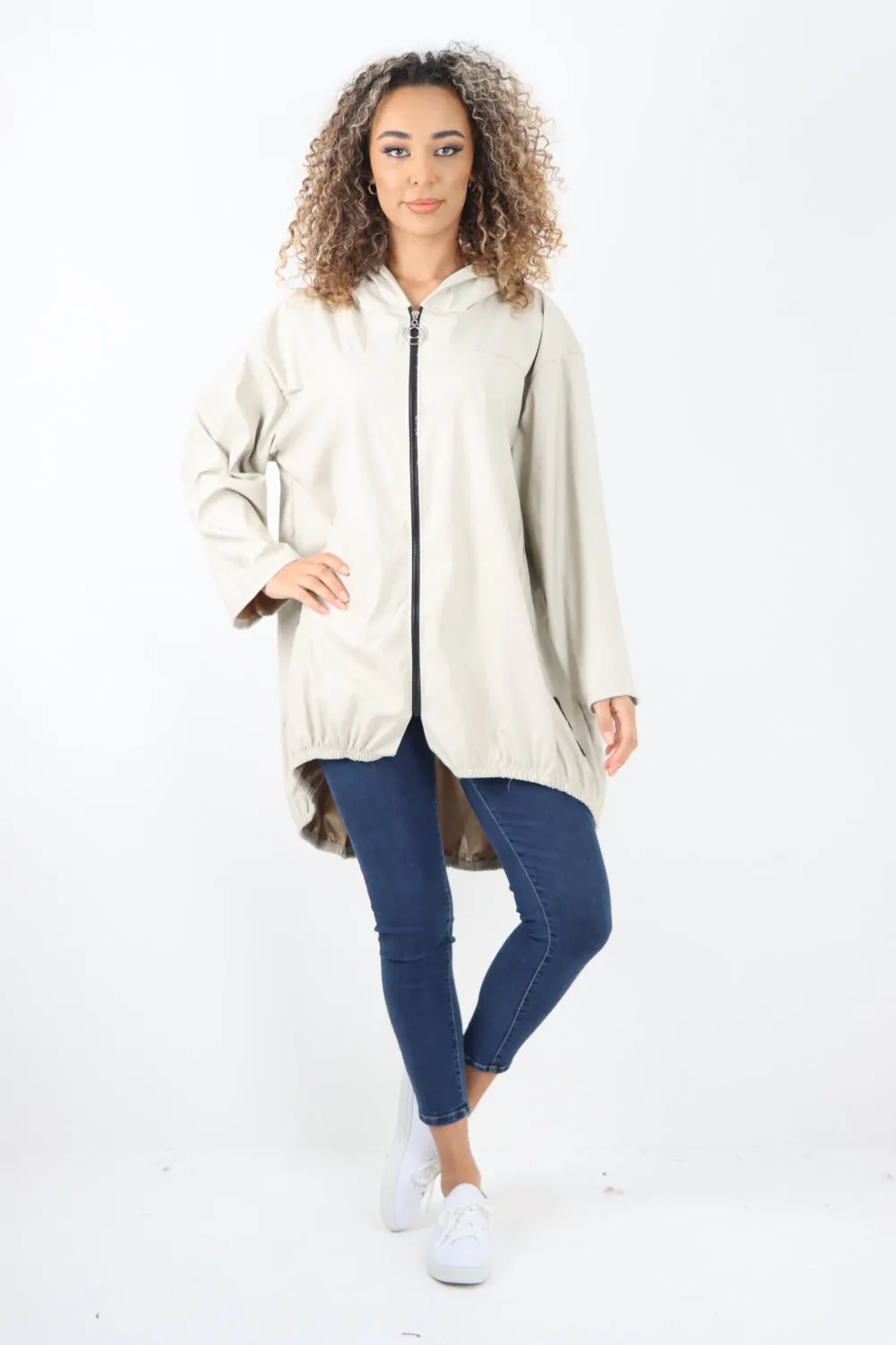 Italian PU Leather Zip Fastening Hooded Long Sleeve Jacket