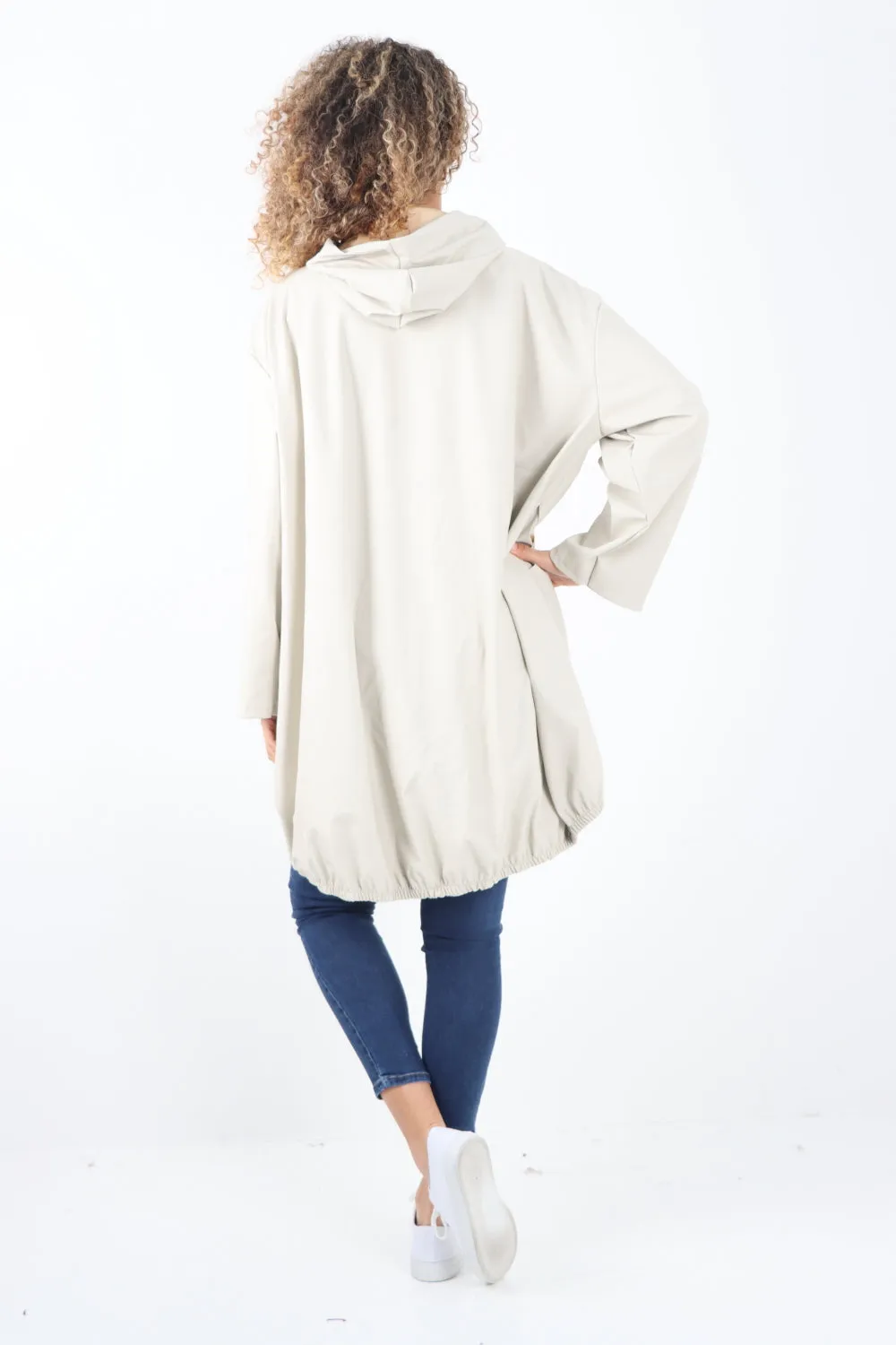 Italian PU Leather Zip Fastening Hooded Long Sleeve Jacket