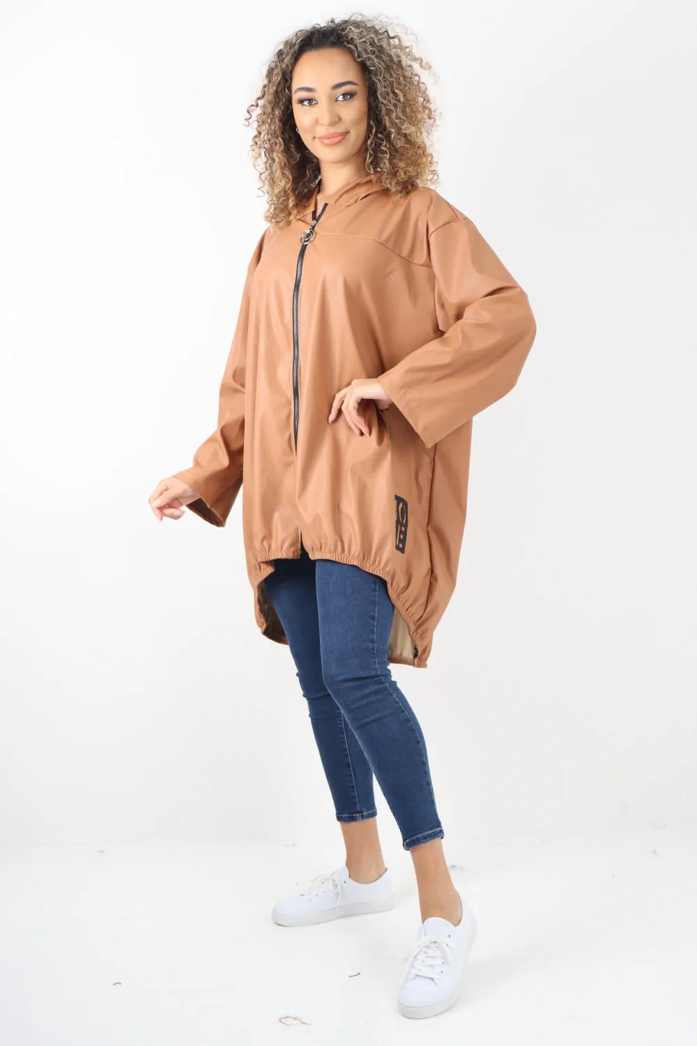 Italian PU Leather Zip Fastening Hooded Long Sleeve Jacket