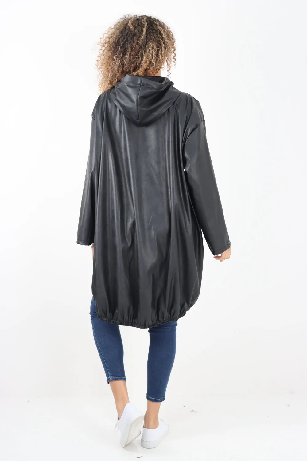 Italian PU Leather Zip Fastening Hooded Long Sleeve Jacket