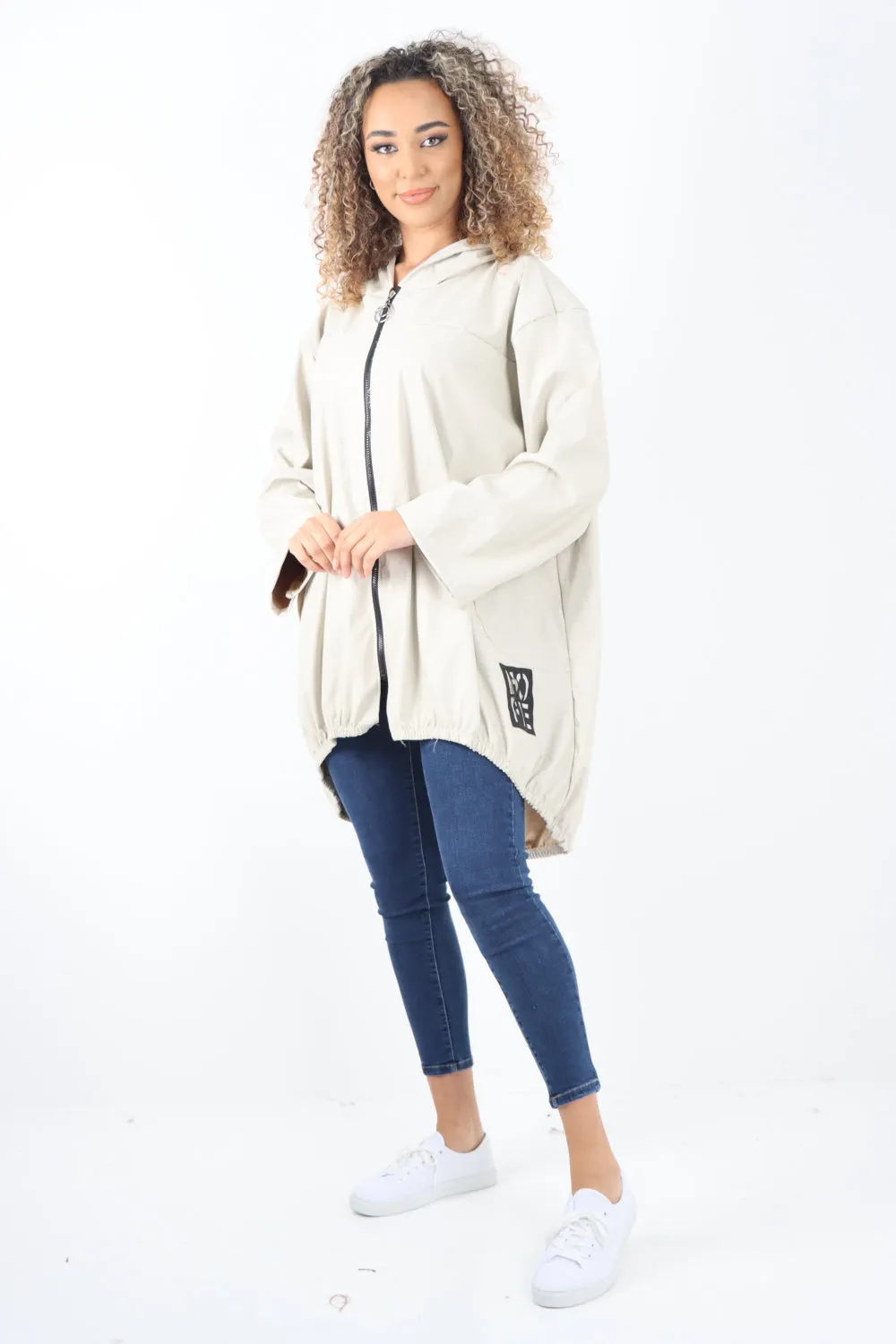 Italian PU Leather Zip Fastening Hooded Long Sleeve Jacket