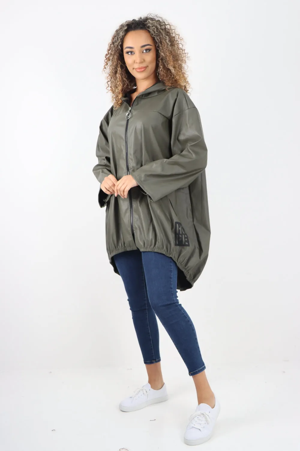 Italian PU Leather Zip Fastening Hooded Long Sleeve Jacket