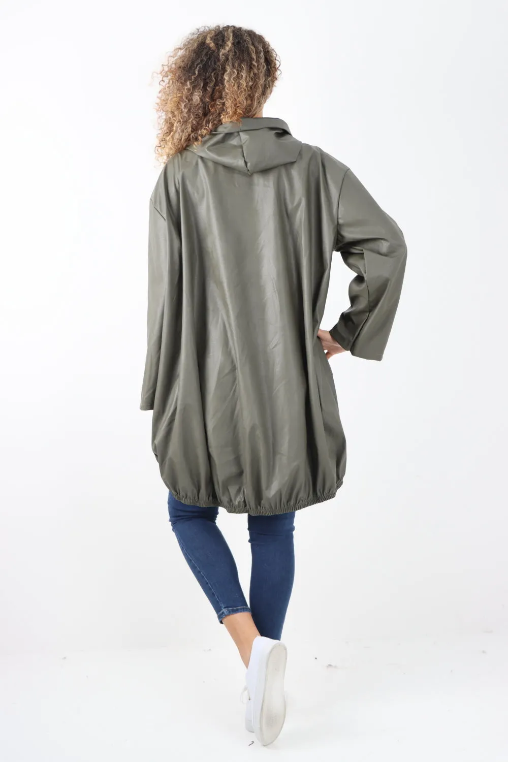 Italian PU Leather Zip Fastening Hooded Long Sleeve Jacket