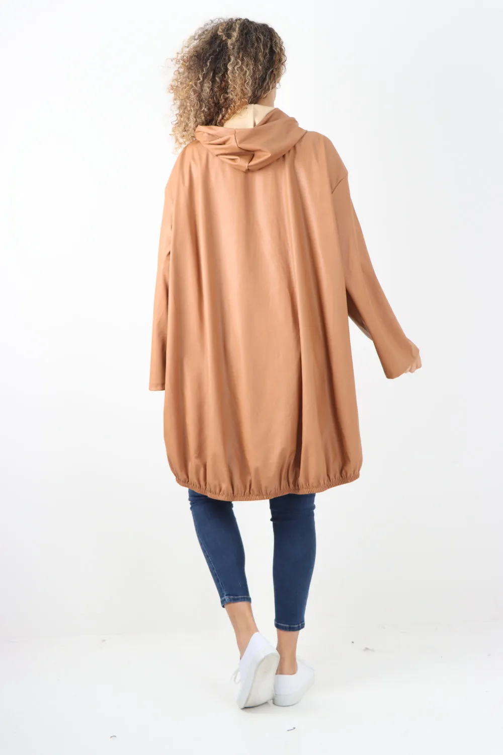 Italian PU Leather Zip Fastening Hooded Long Sleeve Jacket