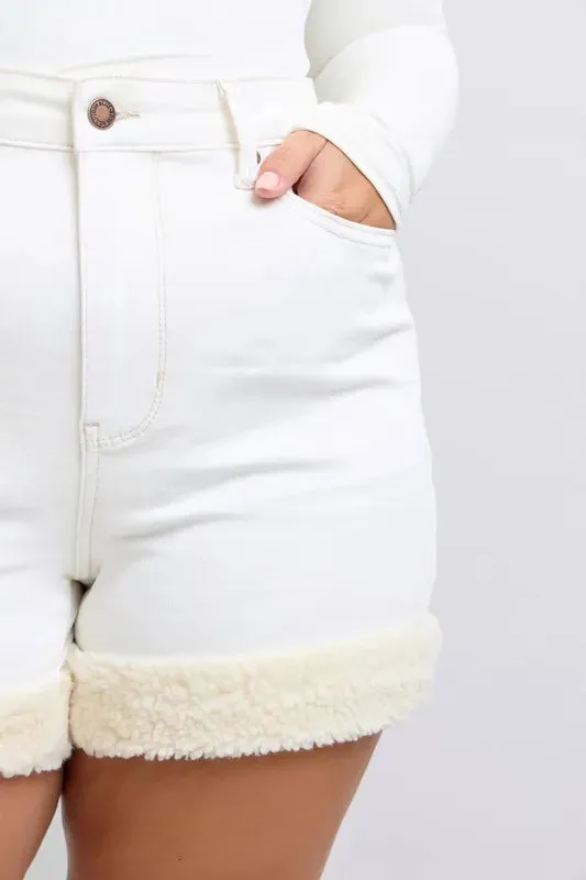 Judy Blue Full Size High Waist Shearling Cuff Denim Shorts Plus Size