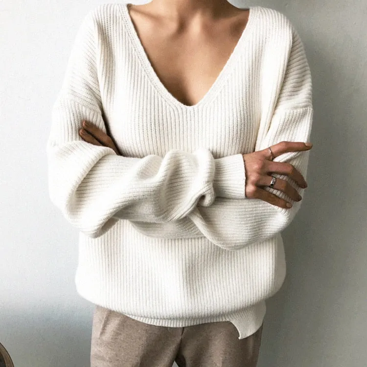 [Korean Style] Chester V neck Loose Fit Knit Top