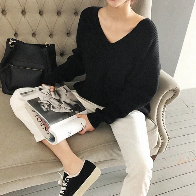 [Korean Style] Chester V neck Loose Fit Knit Top