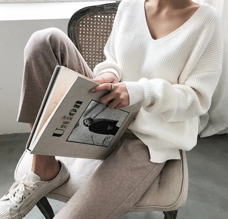 [Korean Style] Chester V neck Loose Fit Knit Top