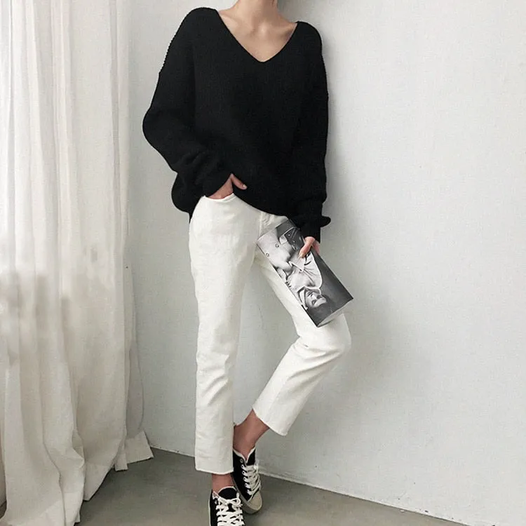 [Korean Style] Chester V neck Loose Fit Knit Top