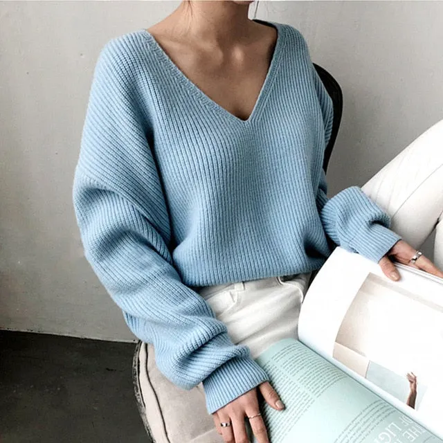 [Korean Style] Chester V neck Loose Fit Knit Top
