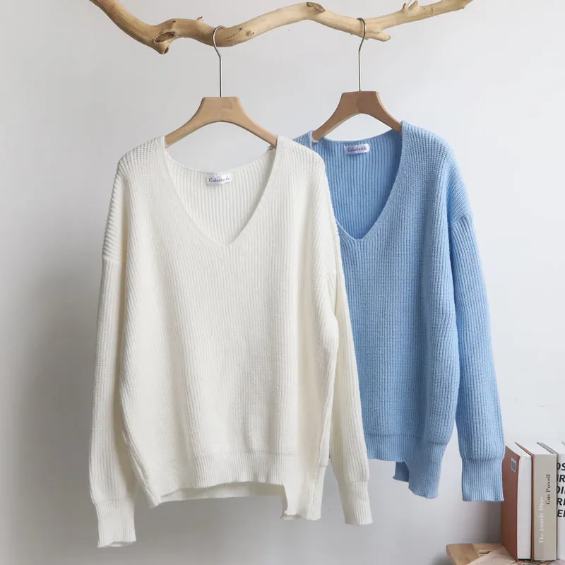 [Korean Style] Chester V neck Loose Fit Knit Top