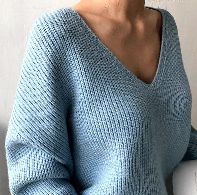[Korean Style] Chester V neck Loose Fit Knit Top
