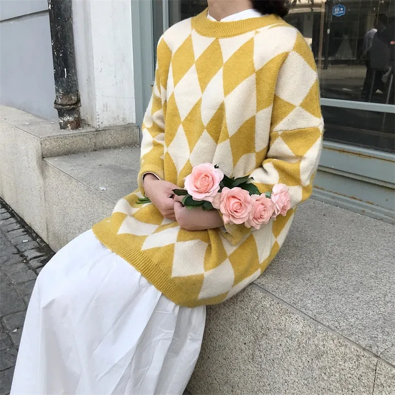 [Korean Style] Hiez Oversized Plaid Knit Sweater