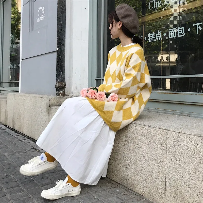 [Korean Style] Hiez Oversized Plaid Knit Sweater