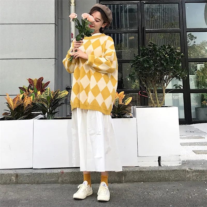 [Korean Style] Hiez Oversized Plaid Knit Sweater