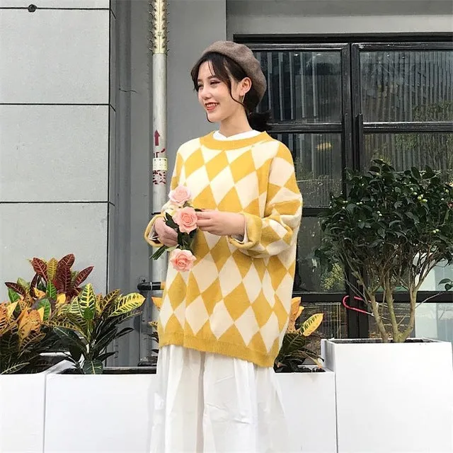 [Korean Style] Hiez Oversized Plaid Knit Sweater